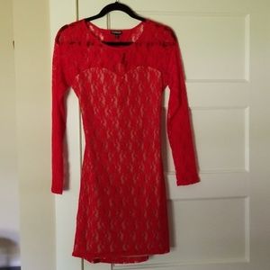 Red Lace Open Back Dress